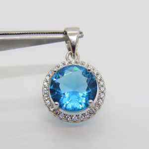 Vintage Sterling Silver London Blue Topaz & White Topaz Pendant