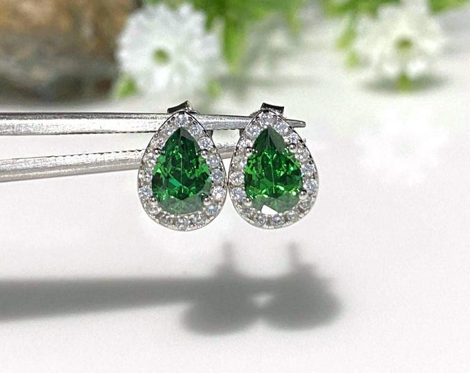 Vintage Sterling Silver Emerald & White Topaz Earrings