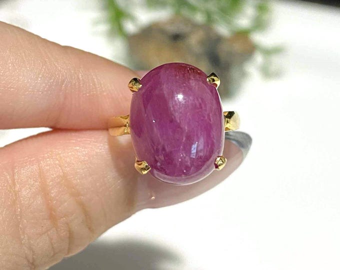 Vintage 14K Solid Yellow Gold 12.4ct Natural Oval cut Ruby Ring Size 5 1/2