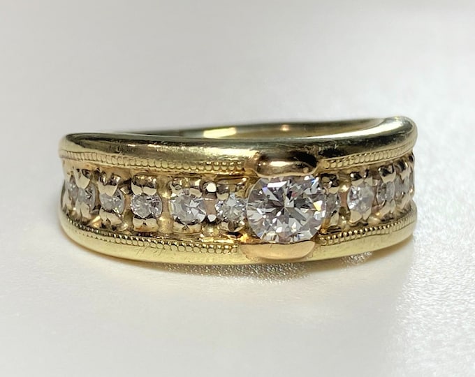 Vintage 14K Solid Yellow Gold .72ct Diamond Heavy Gold Ring Size 7