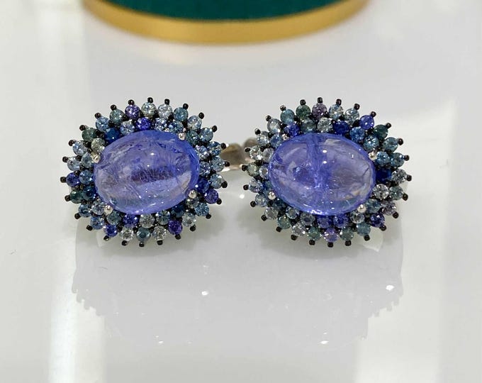 Vintage Sterling Silver Natural Tanzanite & Sapphire Earrings.