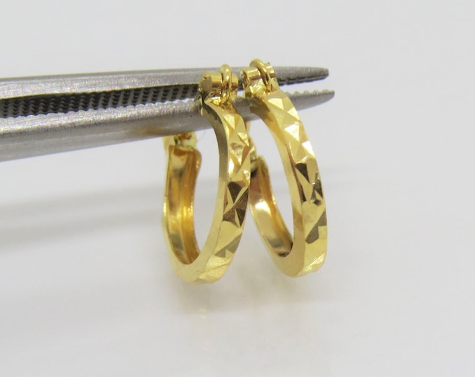 Vintage 18K Solid Yellow Gold Small Baby Girls Hoops Earrings 15MM