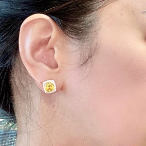 V3 Jewelry Sterling Silver with Natural Citrine and White Topaz Halo Stud Earrings main image 1