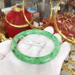 Vintage Durchscheinend Natürliche Grüne Jadeit Jade Armreif Armband 58.4MM