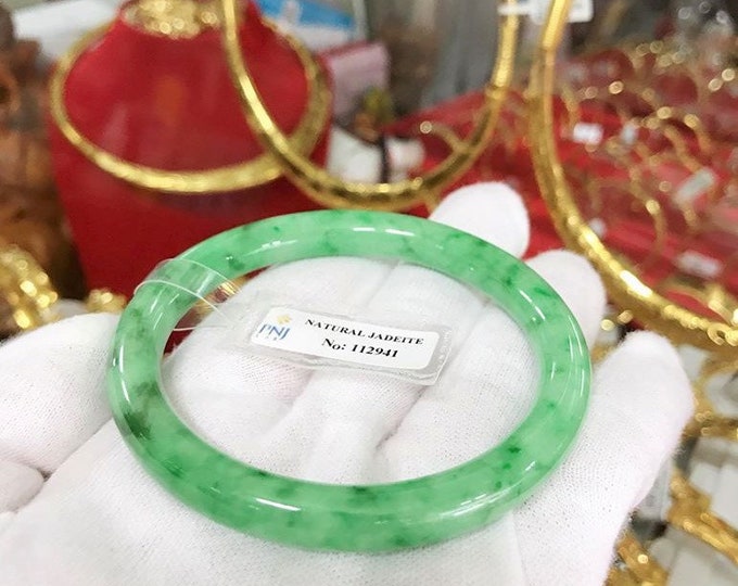 Vintage Translucent Natural Green Jadeite Jade Bangle Bracelet 58.4MM