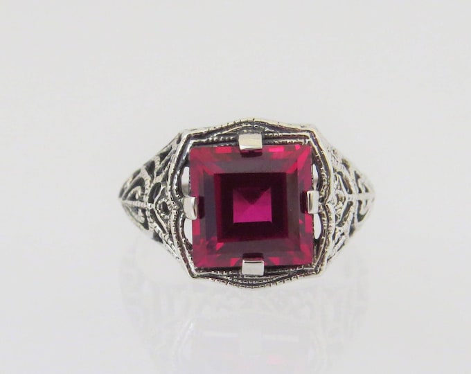 Vintage Sterling Silver Ruby Filigree Ring Size 9