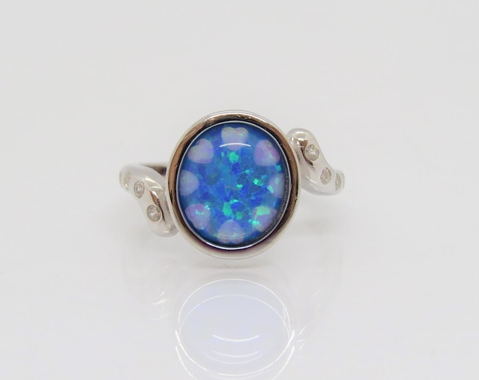 Vintage Sterling Silver Blue Opal & White Topaz Ring Size 8