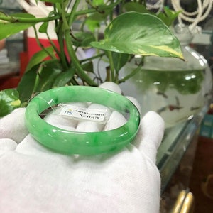 Vintage Translucent Natural Green , White Jadeite Jade Bangle Bracelet 57.8MM