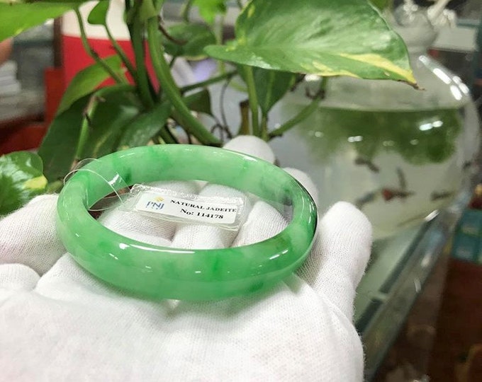 Vintage Translucent Natural Green , White Jadeite Jade Bangle Bracelet 57.8MM