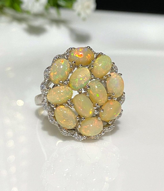 Vintage Sterling Silver Natural Fire Opal & White… - image 4