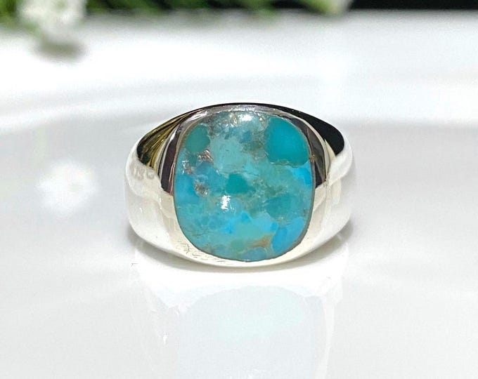 Sterling Silver Natural Turquoise Unisex Ring Size 9