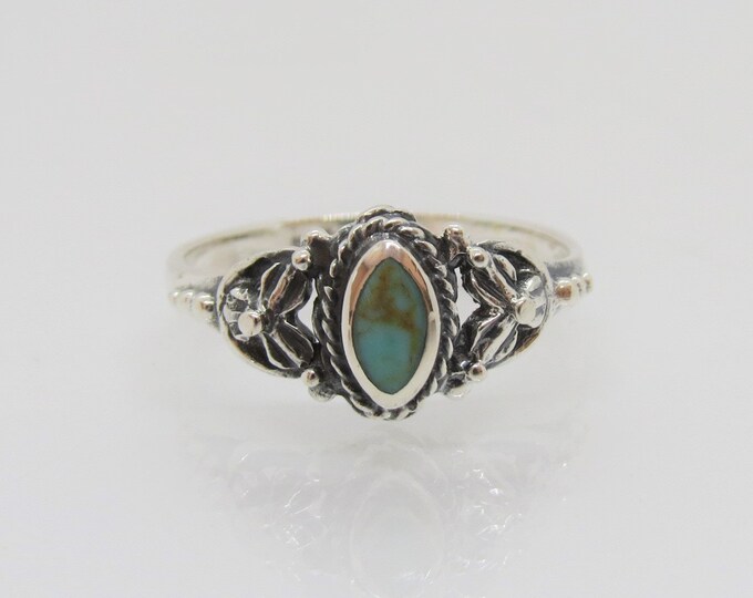 Vintage Sterling Silver Marquise Turquoise Ring Size 6