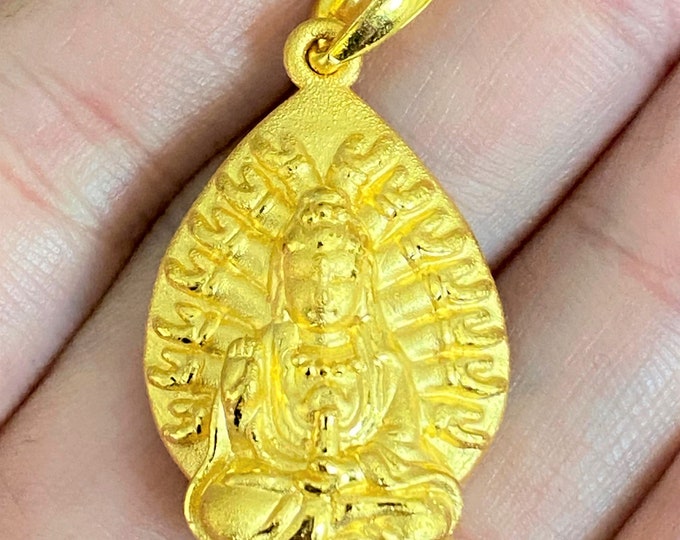 Vintage 24K 9999 Pure Gold 3D Kwan Yin, Quan Yin Buddha Pendant Phat Ba Quan Am.