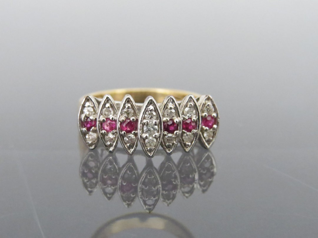 Vintage Marquise Style 21 Genuine Diamond & Ruby Ring .42ct 14K Yellow ...