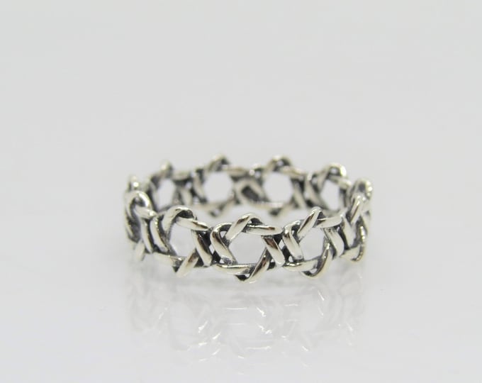 Vintage Sterling Silver Stars Band Ring Size 7