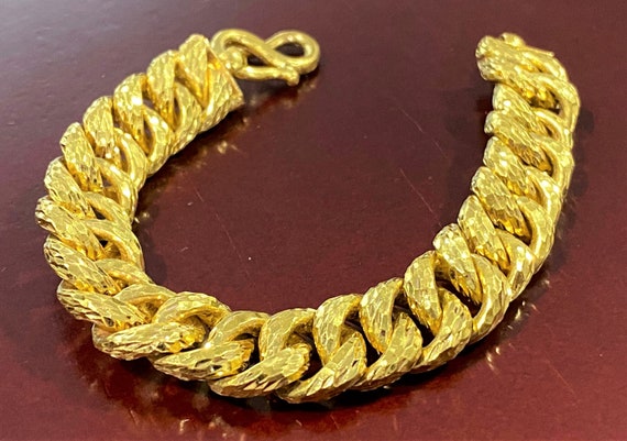 Vintage 24K 980 Solid Gold Cuban Link Chain Brace… - image 3