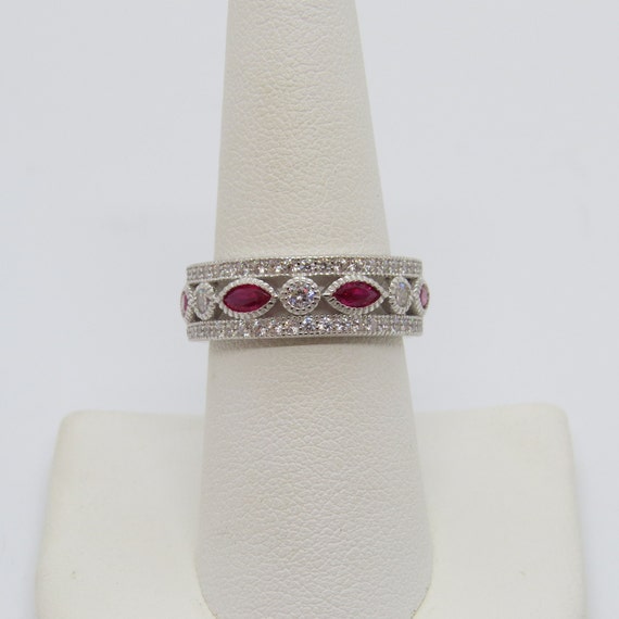 Vintage Sterling Silver Ruby & White Topaz Band R… - image 4