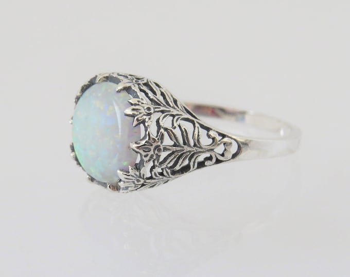 Vintage Sterling Silver White Opal Filigree Ring Size 8