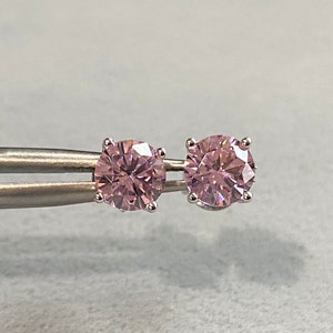 Sterling Silver Round cut Pink Sapphire Stud Earrings 6MM