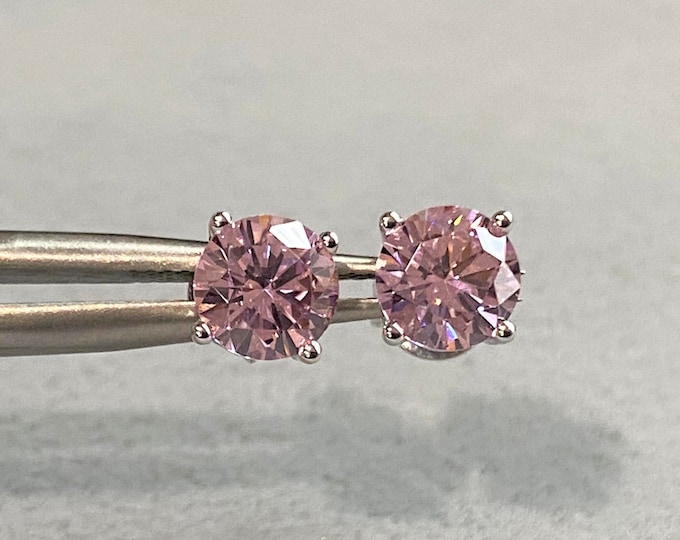 Sterling Silver Round cut Pink Sapphire Stud Earrings 6MM