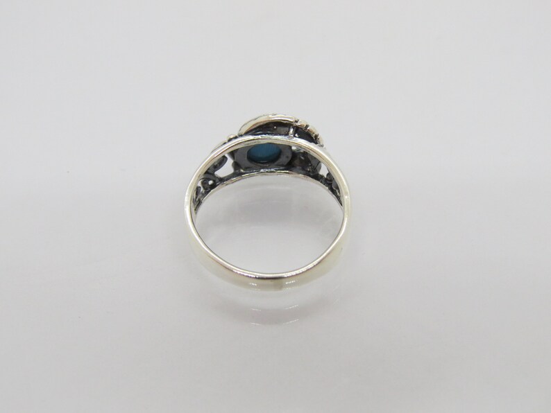 Vintage Coral Turquoise Sterling Silver Leaf Ring SZ 8 1/4