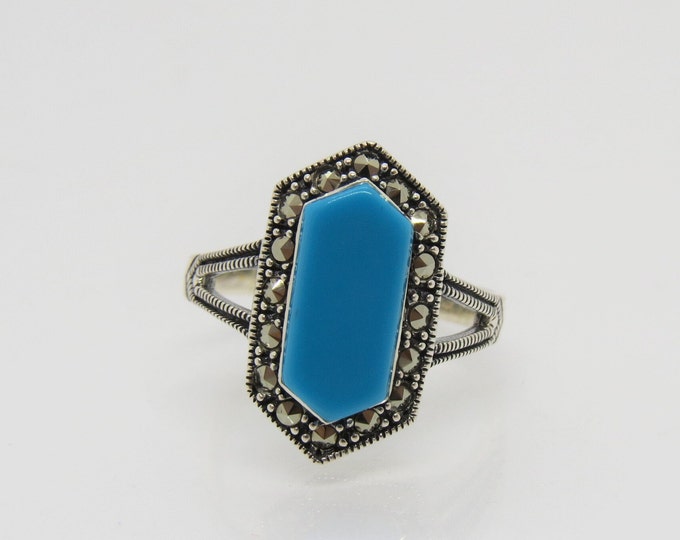 Vintage Sterling Silver Turquoise & Marcasite Ring Size 9