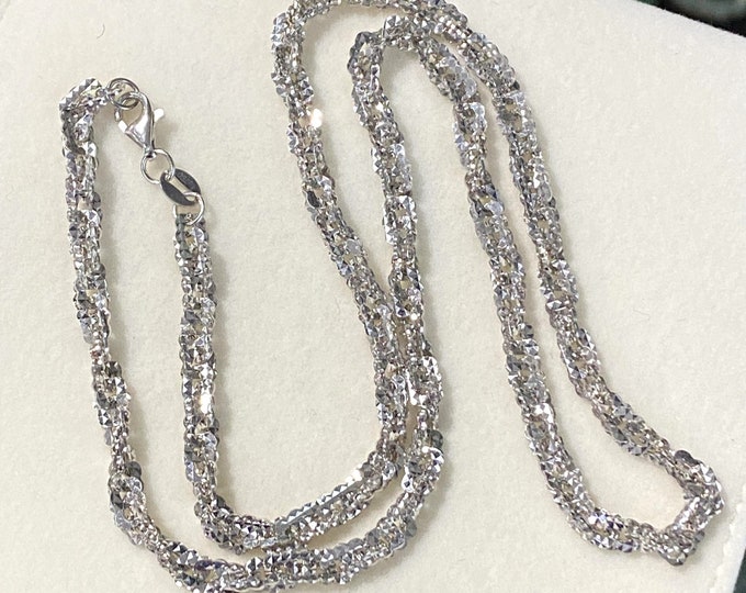 Vintage 18K 750 Solid White Gold Twist Link Chain Necklace 17 1/2''