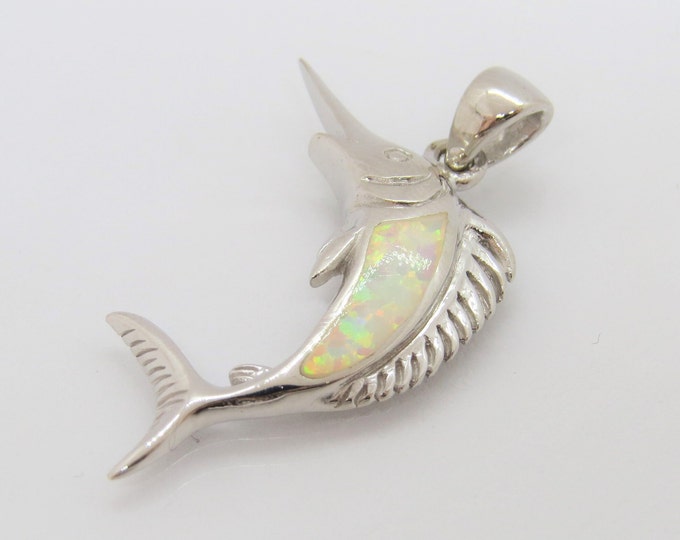 Vintage Sterling Silver White Opal Swordfish Charm Pendant