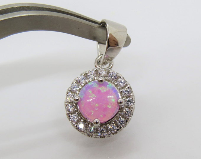 Vintage Sterling Silver Pink Opal & White Topaz Halo Pendant