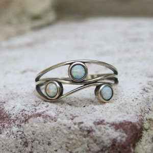 Sterling Silver White Opals Ring.