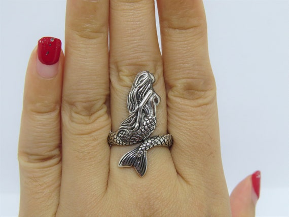 Vintage Sterling Silver Mermaid Adjustable Ring S… - image 6