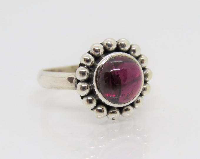 Vintage Sterling Silver Natural Garnet Cabochon Dots Ring Size 6