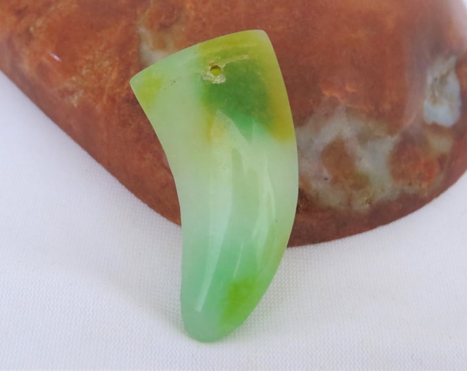 Vintage Translucent Natural Green Yellow Jadeite Jade Carved Horn Make for Pendant