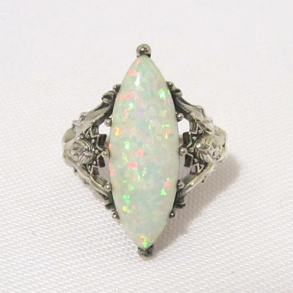 Vintage Art Nouveau Sterling silver Mermaid White Opal Ring Size 5