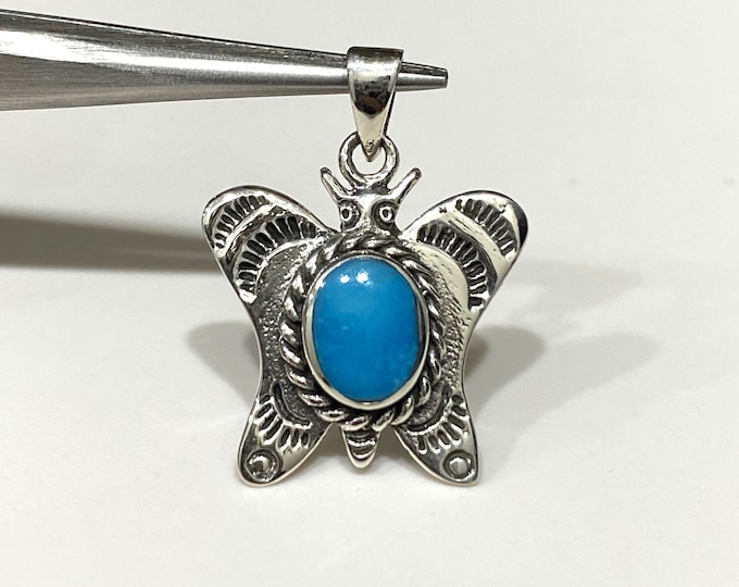 Vintage Southwestern Sterling Silver Turquoise Butterfly Pendant