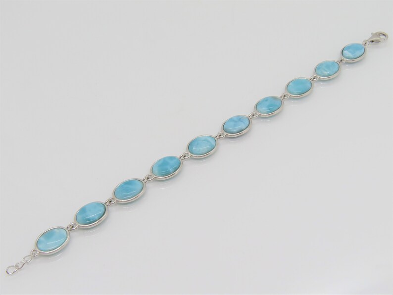 Vintage Sterling Silver Natural Oval Larimar Link Chain Bracelet 7 12/'/'
