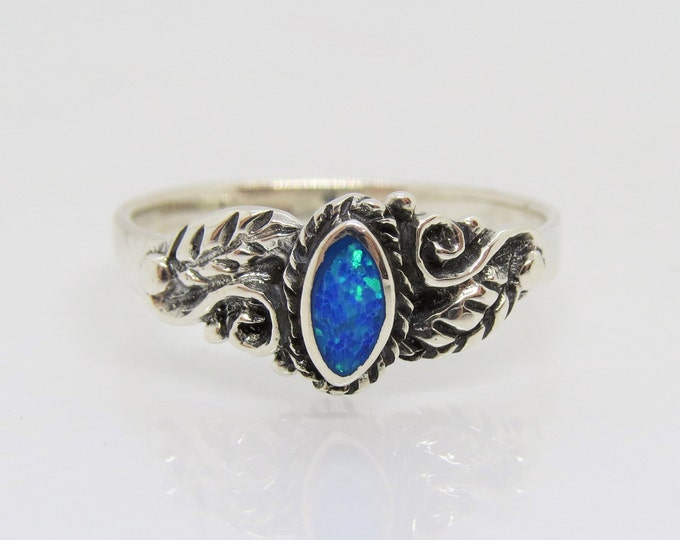 Sterling Silver Blue Opal Leaf Ring.