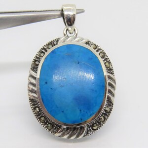 Vintage Sterling Silver Turquoise & Marcasite Oval Pendant
