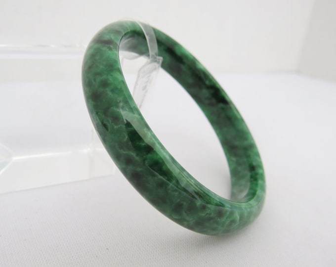 Natural Floral Green Jadeite Jade Vintage Wide Bangle Bracelet 53MM