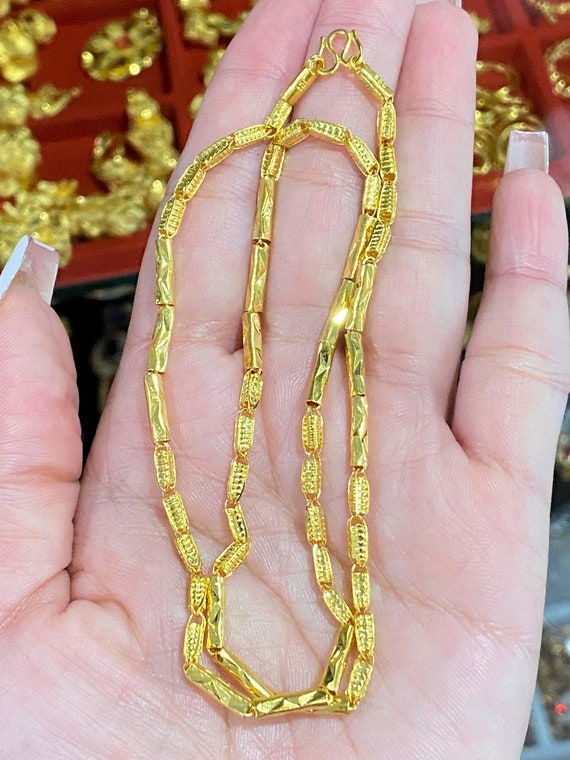 Vintage 23K 980 Gold Bamboo Link Chain Necklace 17'' - Etsy 日本