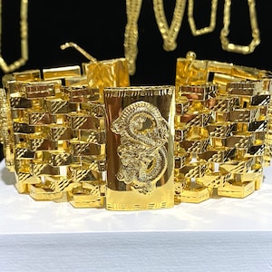 15K 610 Yellow Gold Diamond cut Dragon Link Vintage Bracelet 8&#39;&#39;