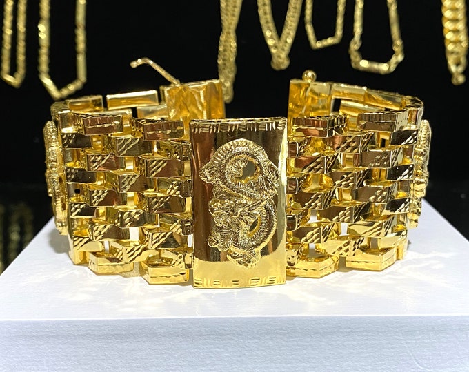 15K 610 Yellow Gold Diamond cut Dragon Link Vintage Bracelet 8''
