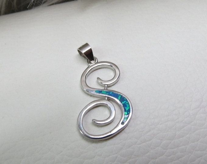 Sterling Silver Blue Opal Letter S Pendant