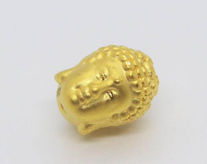 Vintage Pure 24K Gold Buddha Head Charm Bead Pendant Make for Bracelet