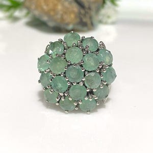Vintage Sterling Silver Natural Round cut Emerald Cluster Ring Size 8.75