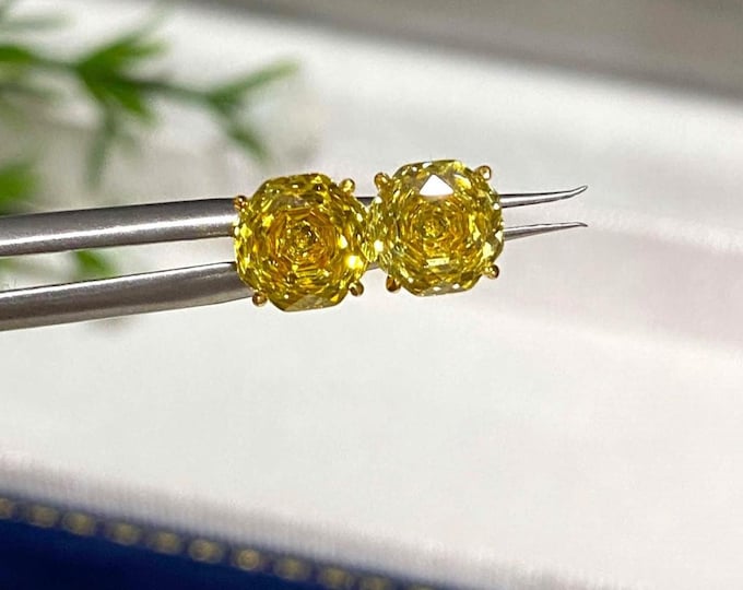 Vintage 15K 610 Solid Yellow Gold Round cut Yellow Sapphire 1.68ct Stud Earrings 6MM