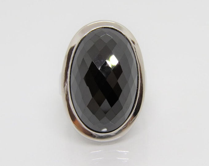 Vintage Modernist Sterling Silver Black Onyx Dome Ring Size 8