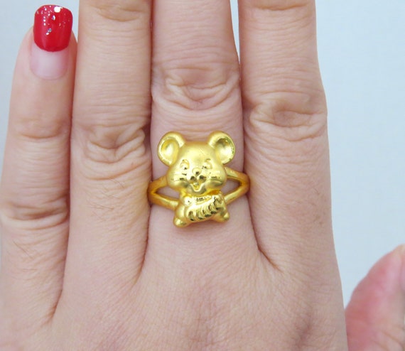 Vintage 24K 9999 Pure Gold Rat, Mouse Ring Size 6… - image 6