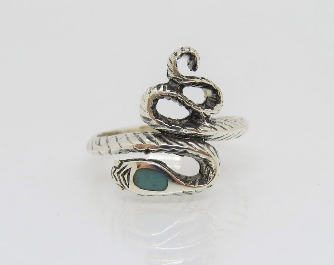 Vintage Sterling Silver Turquoise Snake Ring Size 9