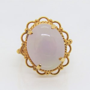 Vintage 18K Solid Yellow Gold Natural Lavender Jadeite Jade Ring Size 7